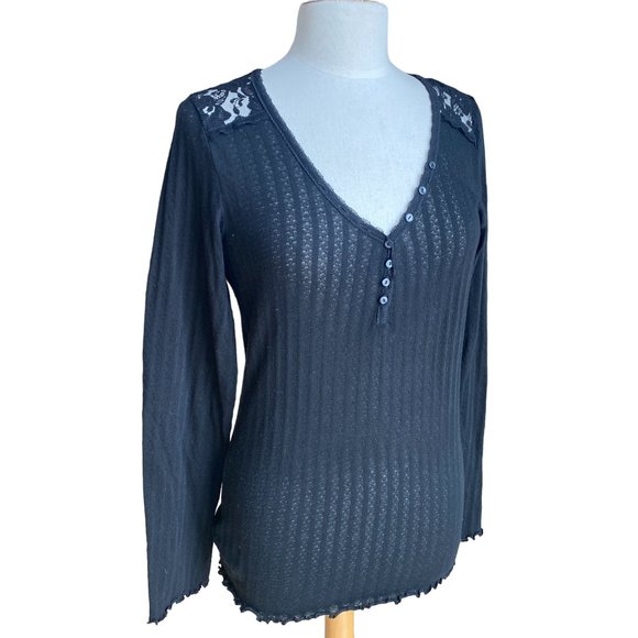 Denim & Supply Y2K Ralph Lauren Henley Top Lace Whimisgoth Fairy Grunge FItted-L - Picture 2 of 14